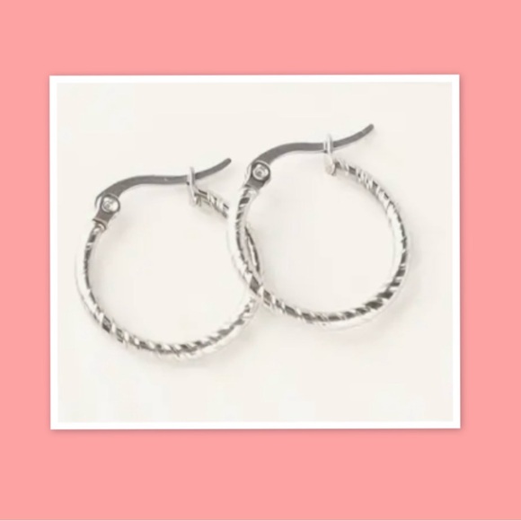 Stainless Steel Round Textured Earrings - Picture 1 of 1